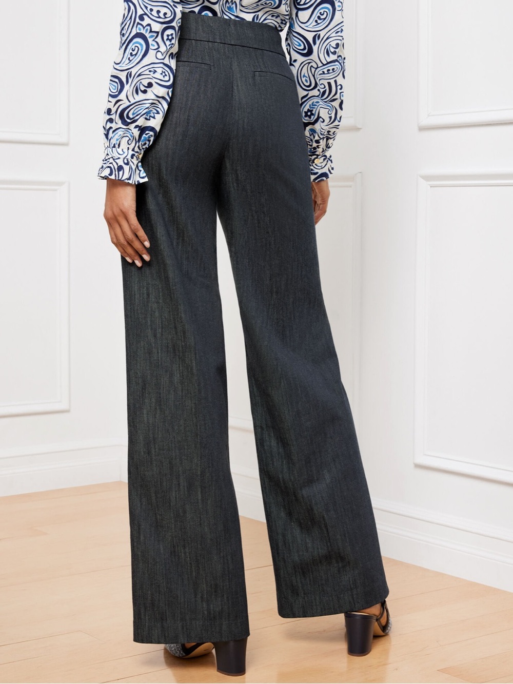 TALBOTS Greenwich REFINED DENIM WIDE LEG PANTS 8 - Picture 6 of 6